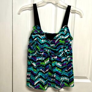 Beach Native Multi Color Zig Zag Print Bra Lined Tankini Top Plus Size 20W
